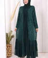 Pulpayet İşlemeli Abaya ve Elbise Takım 8483 Zümrüt