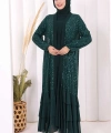 Pulpayet İşlemeli Abaya ve Elbise Takım 8483 Zümrüt