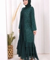 Pulpayet İşlemeli Abaya ve Elbise Takım 8483 Zümrüt