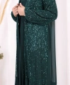 Pulpayet İşlemeli Abaya ve Elbise Takım 8483 Zümrüt