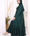 Pulpayet İşlemeli Abaya ve Elbise Takım 8483 Zümrüt