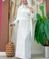 Şallı Drape Detaylı Sandy Elbise 3922 Ekru