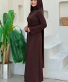 Şallı Drape Detaylı Sandy Elbise 3922 Kahverengi