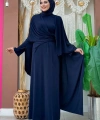 Şallı Drape Detaylı Sandy Elbise 3922 Lacivert