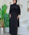 Şallı Drape Detaylı Sandy Elbise 3922 Siyah