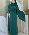 Şallı Drape Detaylı Sandy Elbise 3922 Zümrüt