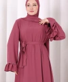 Şallı Fırfırlı Elbise 6085 Gül Kurusu