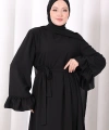 Şallı Fırfırlı Elbise 6085 Siyah
