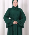 Şallı Fırfırlı Elbise 6085 Zümrüt