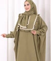 Şallı Fırfırlı Elbise 6088 Haki
