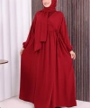 Şallı Kruvaze Namaz Elbisesi  6027 Bordo