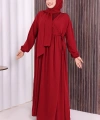 Şallı Kruvaze Namaz Elbisesi  6027 Bordo