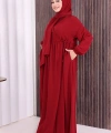 Şallı Kruvaze Namaz Elbisesi  6027 Bordo