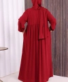 Şallı Kruvaze Namaz Elbisesi  6027 Bordo