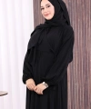 Şallı Kruvaze Namaz Elbisesi  6027 Siyah