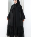 Şallı Taşlı Abaya 7094 Siyah