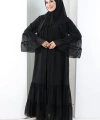 Şallı Taşlı Abaya 7094 Siyah