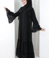 Şallı Taşlı Abaya 7094 Siyah
