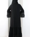 Şallı Taşlı Abaya 7094 Siyah