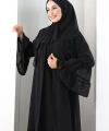 Şallı Taşlı Abaya 7094 Siyah