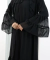 Şallı Taşlı Abaya 7094 Siyah
