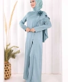 Saten Gül Broşlu Uzun Tunik Pantolon İkili Takım 8010 Mint