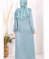 Saten Gül Broşlu Uzun Tunik Pantolon İkili Takım 8010 Mint