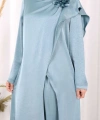 Saten Gül Broşlu Uzun Tunik Pantolon İkili Takım 8010 Mint