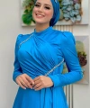 Saten Taş Detaylı Abiye 7016 Mavi