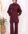 Sedef Kumaş Tunik Pantolon İkili Takım 8693 Bordo