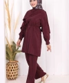 Sedef Kumaş Tunik Pantolon İkili Takım 8693 Bordo