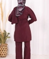 Sedef Kumaş Tunik Pantolon İkili Takım 8693 Bordo
