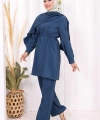 Sedef Kumaş Tunik Pantolon İkili Takım 8693 İndigo