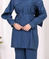 Sedef Kumaş Tunik Pantolon İkili Takım 8693 İndigo