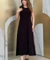 Sıfır Kollu Uzun Sandy İçlik Elbise 3197 Siyah