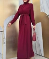 Şifon Pelerin Detay Bel Kuşaklı Tulum 3330 Bordo