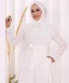 Şifon Pelerin Detay Bel Kuşaklı Tulum 3330 Ekru