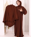 Sufleli Namaz Elbisesi 6034 Kahverengi