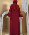 Taş Detaylı Abaya Sıfır Kol Elbise Takım 3657 Bordo