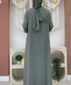 Taş Detaylı Abaya Sıfır Kol Elbise Takım 3657 Mint