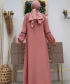 Taş Detaylı Abaya Sıfır Kol Elbise Takım 3657 Pudra