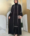 Taş Detaylı Abaya Sıfır Kol Elbise Takım 3657 Siyah