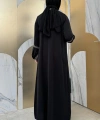 Taş Detaylı Abaya Sıfır Kol Elbise Takım 3657 Siyah