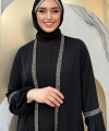 Taş Detaylı Abaya Sıfır Kol Elbise Takım 3657 Siyah