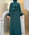 Taş Detaylı Abaya Sıfır Kol Elbise Takım 3657 Zümrüt