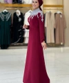 Taş Detaylı Abiye Elbise 3916 Bordo