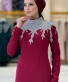 Taş Detaylı Abiye Elbise 3916 Bordo