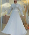 Taş Detaylı Abiye Elbise 7022 Ekru