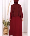 Taş Detaylı Bel Kuşaklı Elbise 3797 Bordo