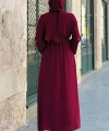 Taş Detaylı Bel Kuşaklı Elbise 3797 Bordo
